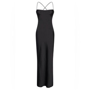 NWT Meshki Sydney Slip Maxi Dress Black Small S Straight Neck Formal Party Weddi